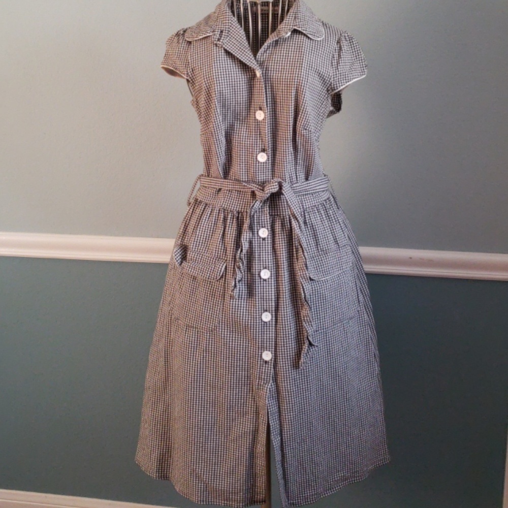 Black and white gingham button up rockabilly dress
